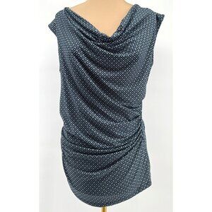 Vince Camuto Womens Sleeveless Draped Cowl Neck Shirt L Blue Geometric Pattern
